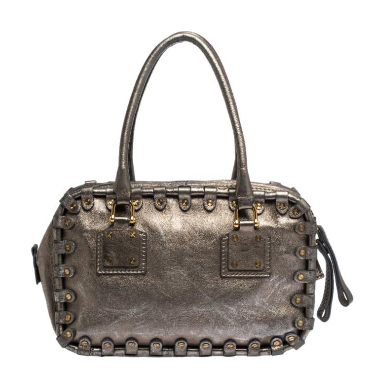Pre Owned Valentino Metallic Leather Studded Satchel