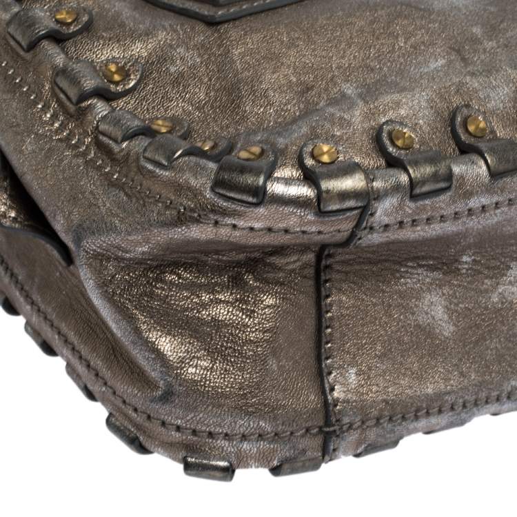 Pre Owned Valentino Metallic Leather Studded Satchel