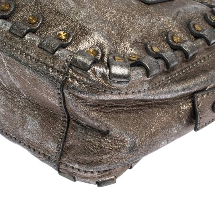 Pre Owned Valentino Metallic Leather Studded Satchel