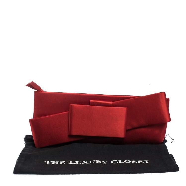 Pre Owned Valentino Red Satin Bow Clutch