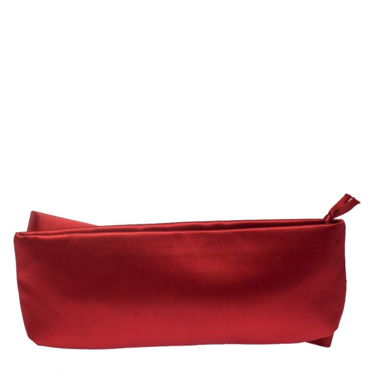 Pre Owned Valentino Red Satin Bow Clutch