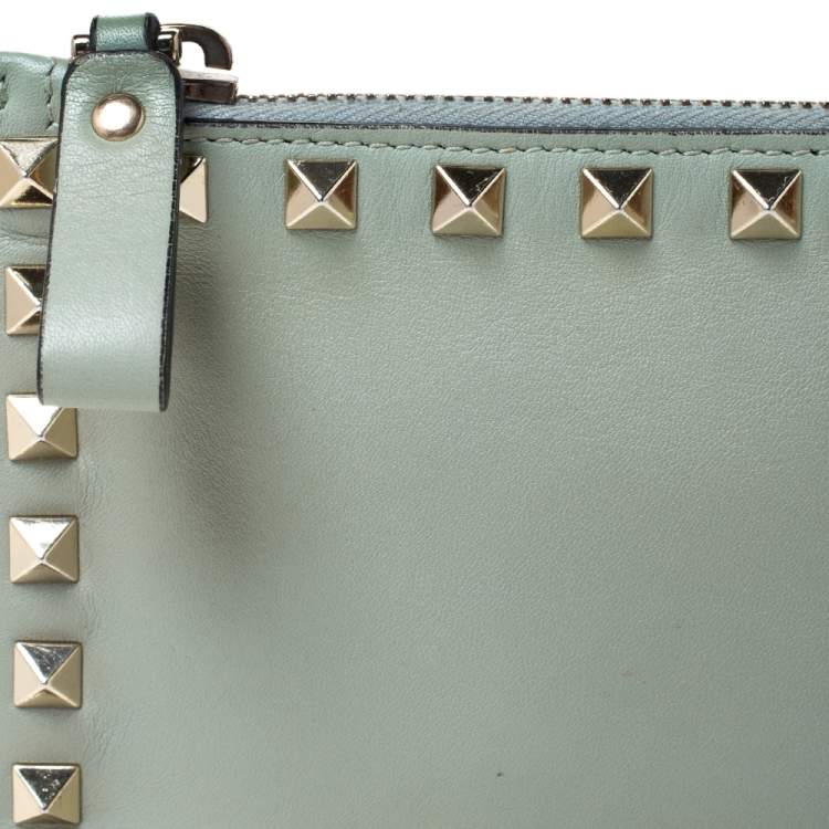 Pre Owned Valentino Lime Green Leather Rockstud Wallet