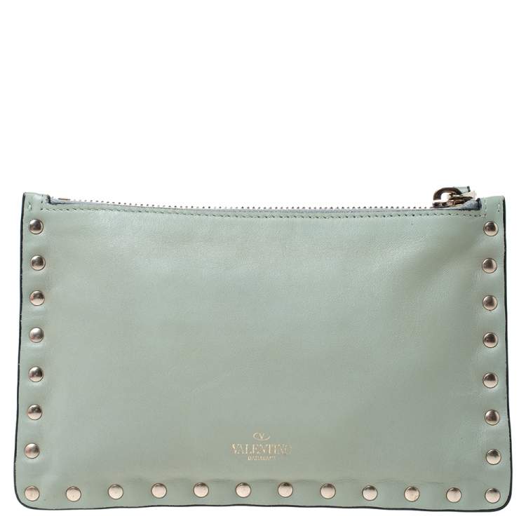 Pre Owned Valentino Lime Green Leather Rockstud Wallet