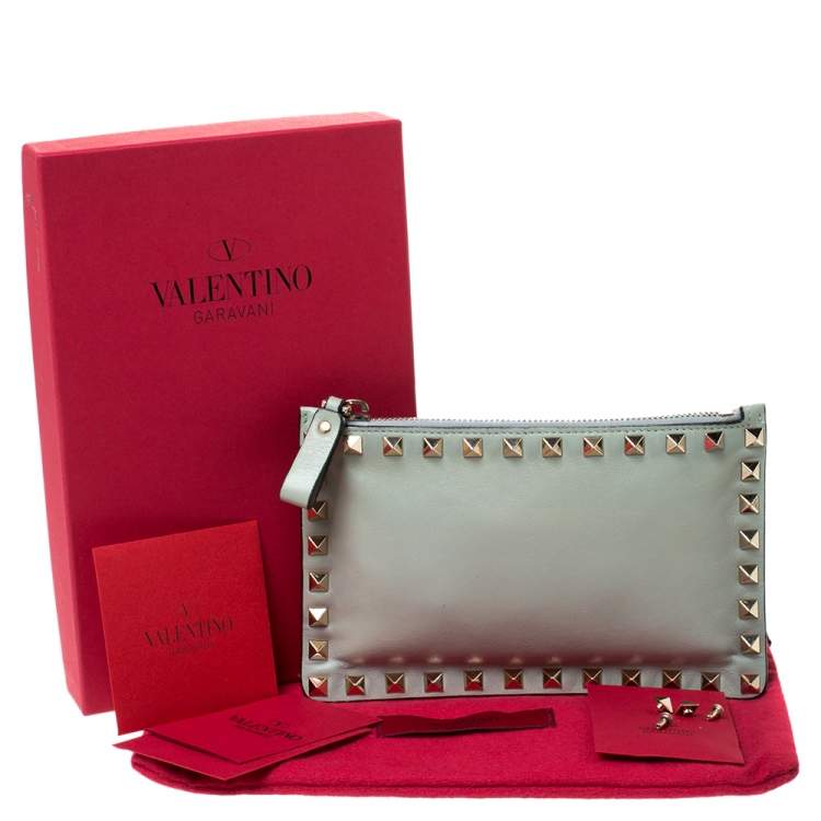 Pre Owned Valentino Lime Green Leather Rockstud Wallet
