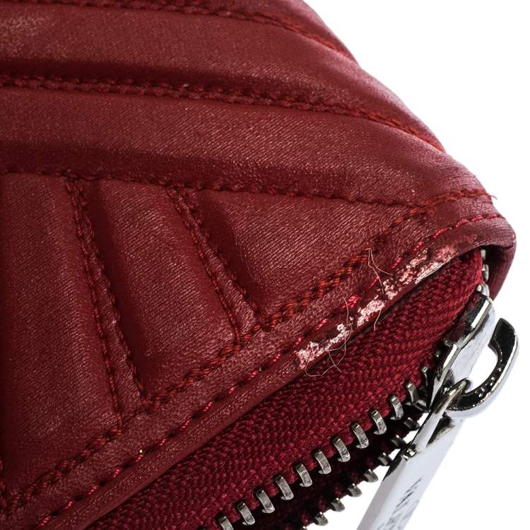 Pre Owned Valentino Red Coated Fabric Zip Around Wallet