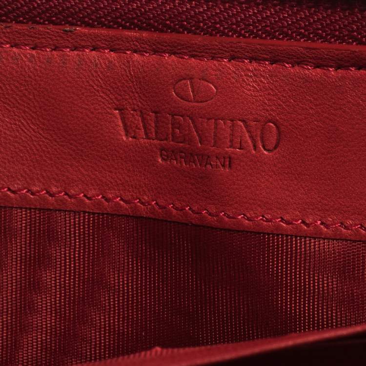 Pre Owned Valentino Red Coated Fabric Zip Around Wallet