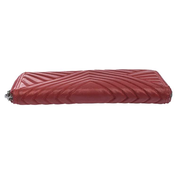 Pre Owned Valentino Red Coated Fabric Zip Around Wallet