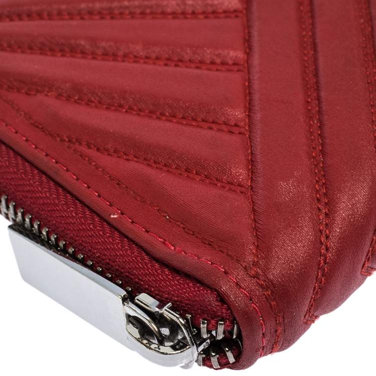 Pre Owned Valentino Red Coated Fabric Zip Around Wallet