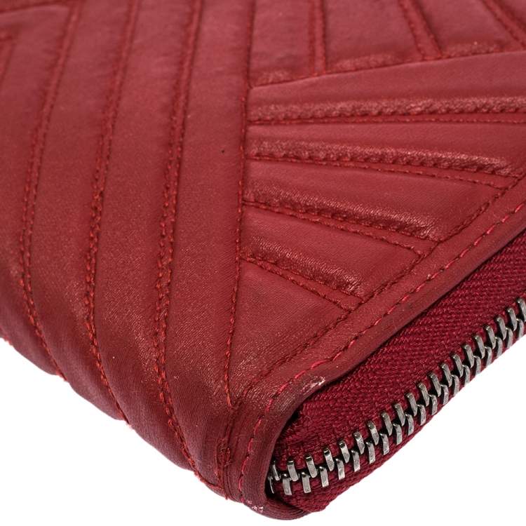 Pre Owned Valentino Red Coated Fabric Zip Around Wallet