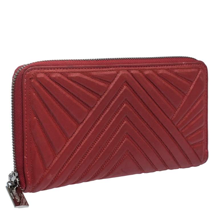 Pre Owned Valentino Red Coated Fabric Zip Around Wallet