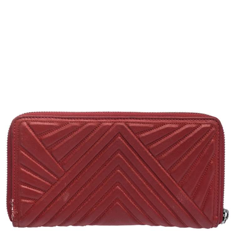 Pre Owned Valentino Red Coated Fabric Zip Around Wallet