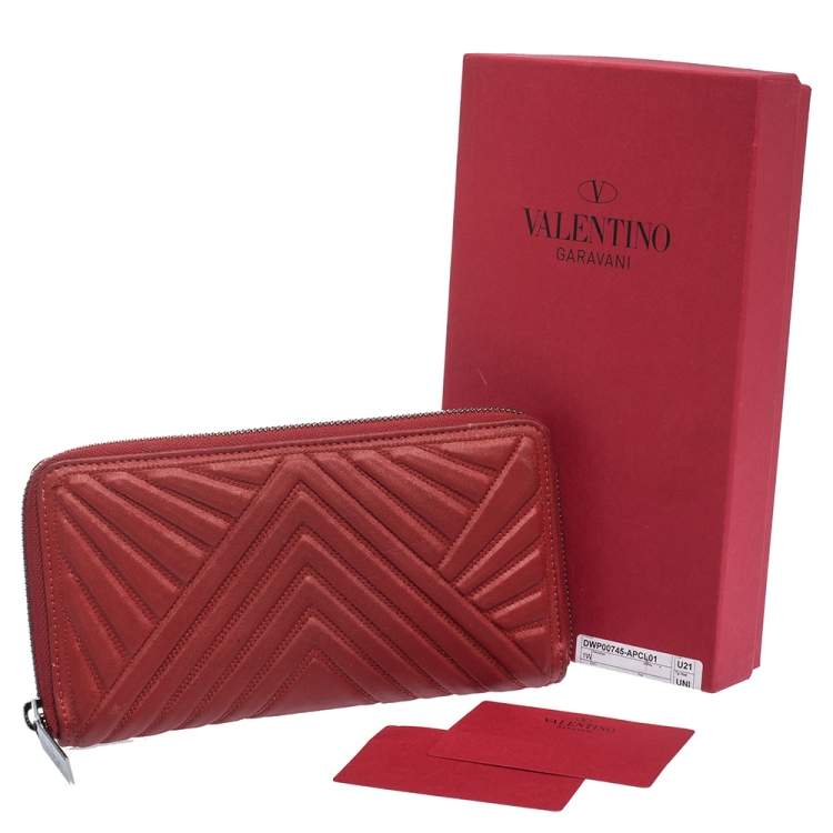 Pre Owned Valentino Red Coated Fabric Zip Around Wallet