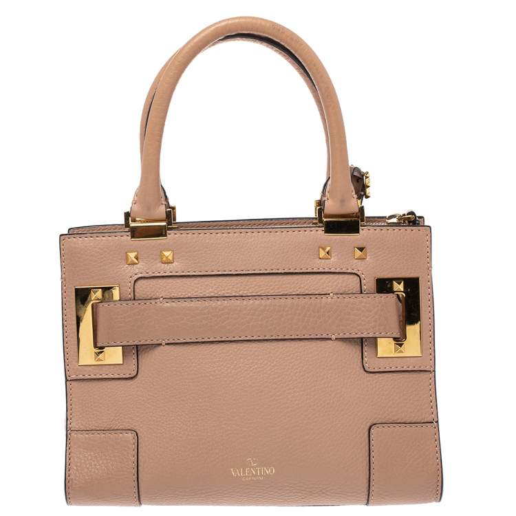 Pre Owned Valentino Beige Leather Mini My Rockstud Tote