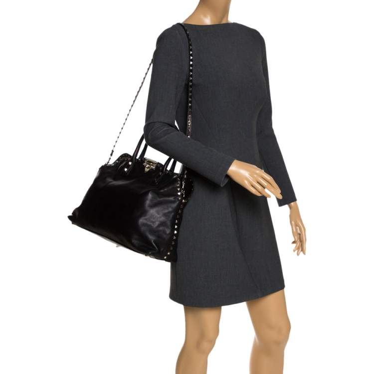 Pre Owned Valentino Black Leather Rockstud Satchel