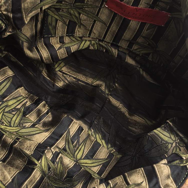 Pre Owned Valentino Brown/Red Printed Calfhair and Lizard V Ring Hobo