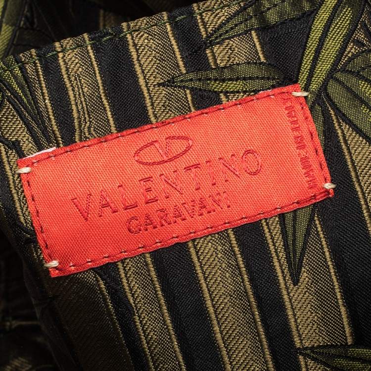 Pre Owned Valentino Brown/Red Printed Calfhair and Lizard V Ring Hobo