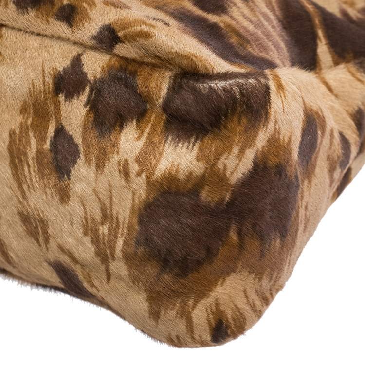 Pre Owned Valentino Brown/Red Printed Calfhair and Lizard V Ring Hobo