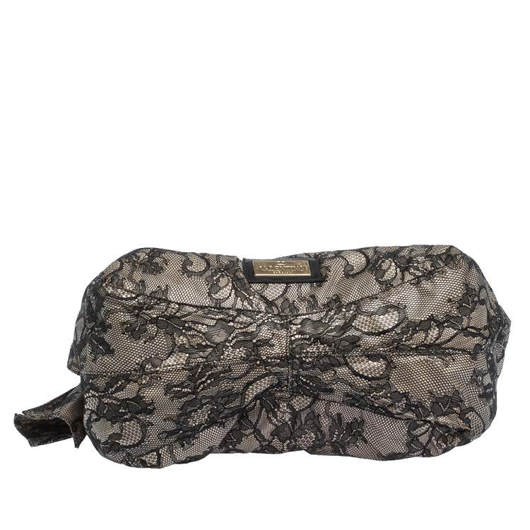 Pre Owned Valentino Black/Beige Lace Large Nuage Bow Hobo