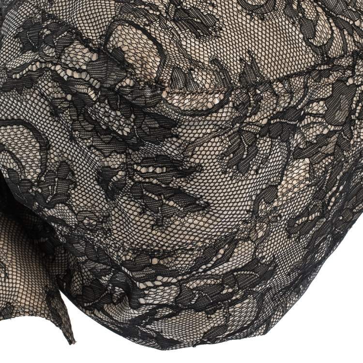 Pre Owned Valentino Black/Beige Lace Large Nuage Bow Hobo