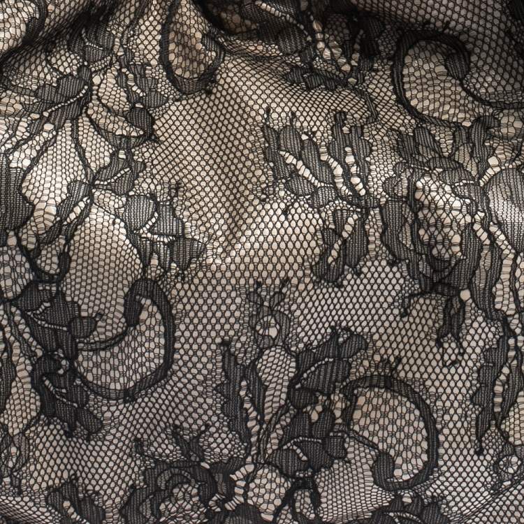 Pre Owned Valentino Black/Beige Lace Large Nuage Bow Hobo