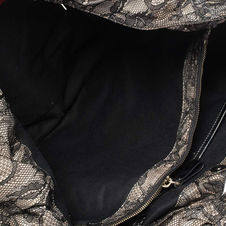 Pre Owned Valentino Black/Beige Lace Large Nuage Bow Hobo