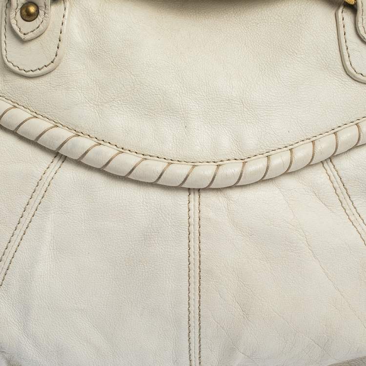 Pre Owned Valentino White Leather Braided Handle Hobo