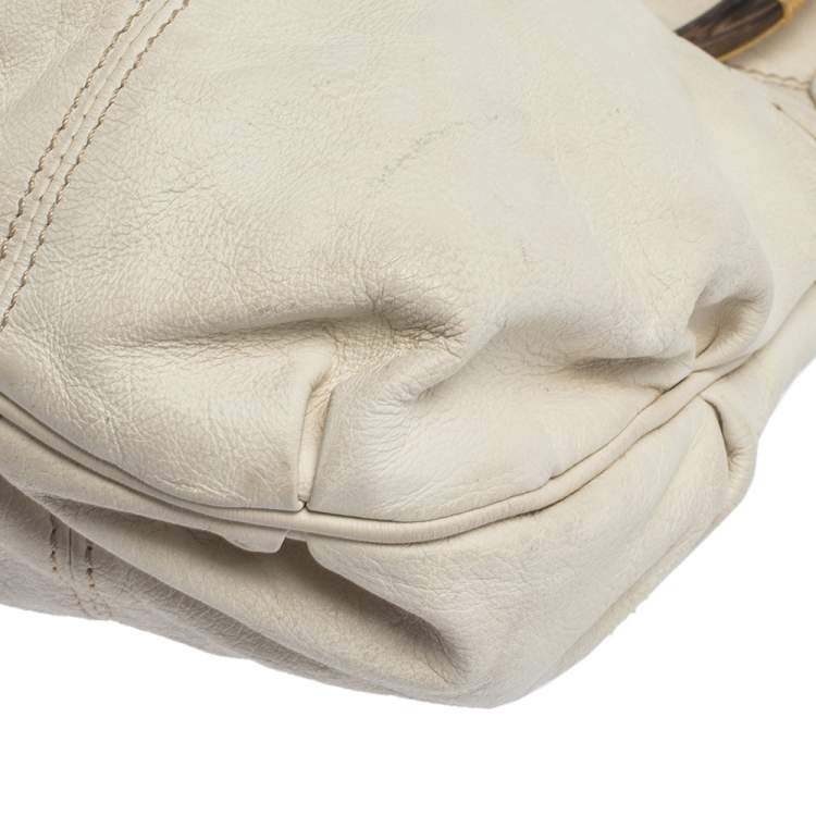 Pre Owned Valentino White Leather Braided Handle Hobo