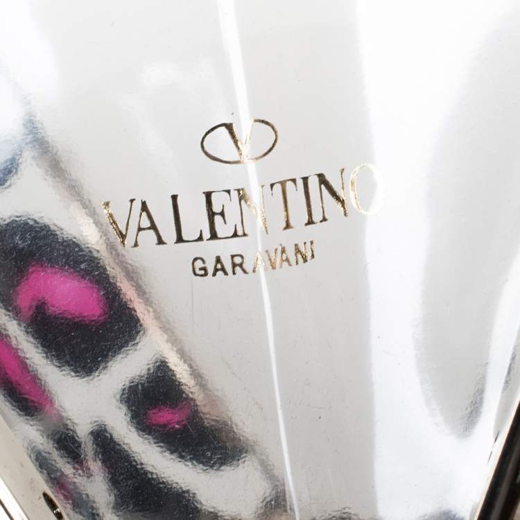 Pre Owned Valentino Pink Leopard Print Plexiglass Chain Clutch