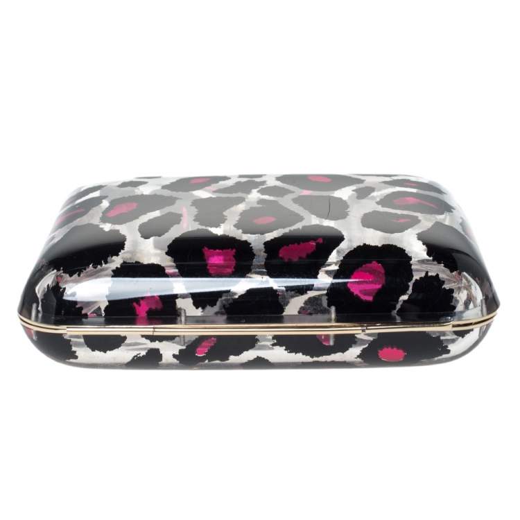 Pre Owned Valentino Pink Leopard Print Plexiglass Chain Clutch