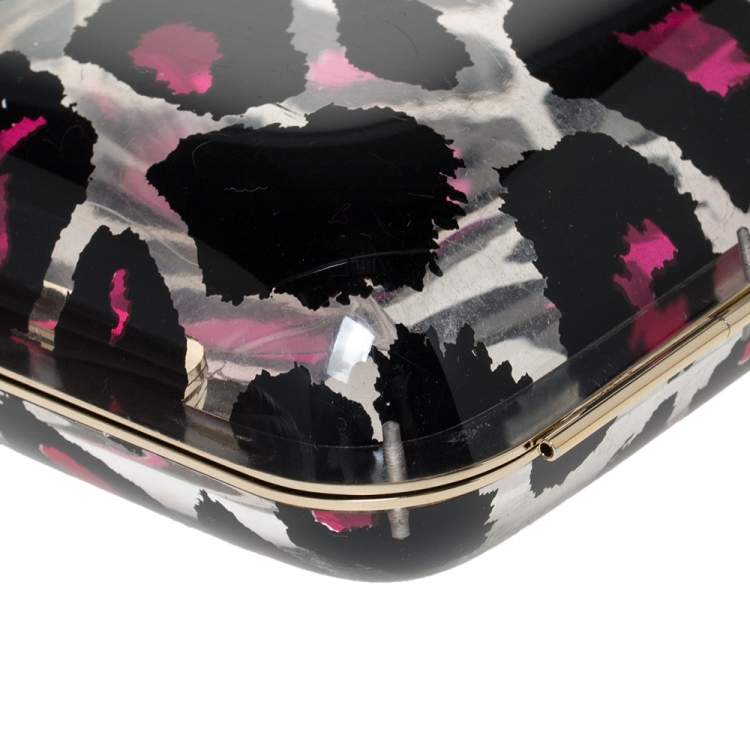Pre Owned Valentino Pink Leopard Print Plexiglass Chain Clutch