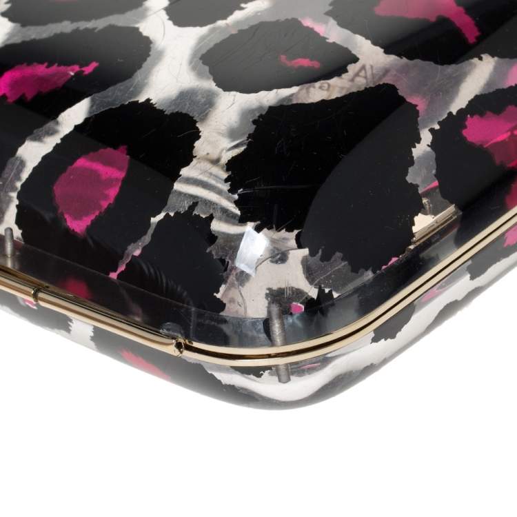 Pre Owned Valentino Pink Leopard Print Plexiglass Chain Clutch