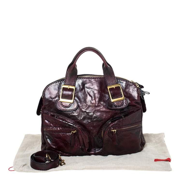 Pre Owned Valentino Dark Burgundy Leather Triple Zip Satchel