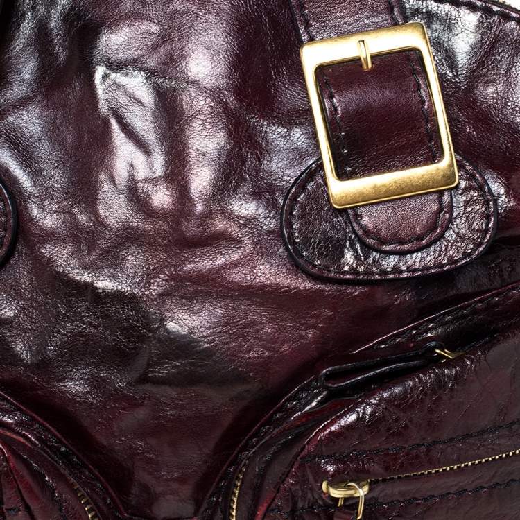 Pre Owned Valentino Dark Burgundy Leather Triple Zip Satchel