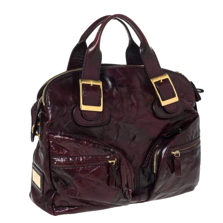 Pre Owned Valentino Dark Burgundy Leather Triple Zip Satchel