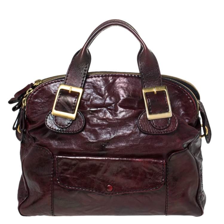Pre Owned Valentino Dark Burgundy Leather Triple Zip Satchel