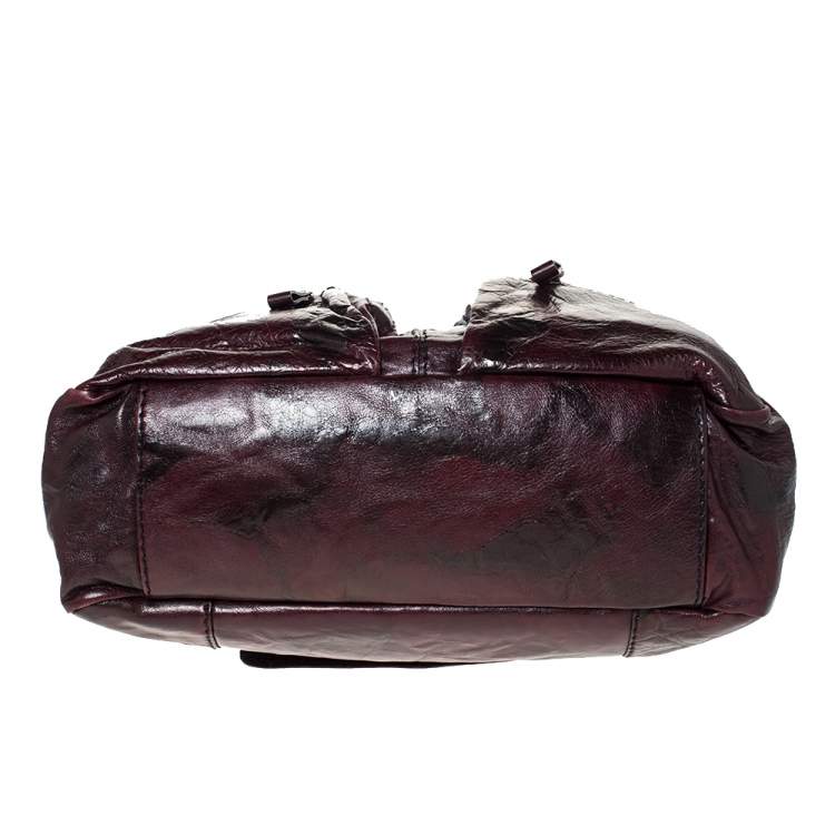 Pre Owned Valentino Dark Burgundy Leather Triple Zip Satchel