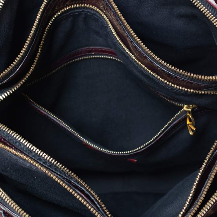 Pre Owned Valentino Dark Burgundy Leather Triple Zip Satchel