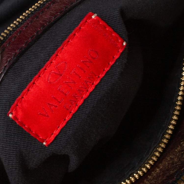 Pre Owned Valentino Dark Burgundy Leather Triple Zip Satchel