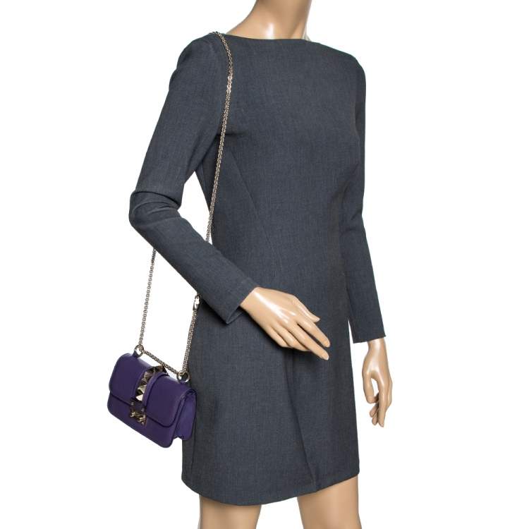 Valentino Purple Leather Rockstud Glam Lock Flap Bag | TLC