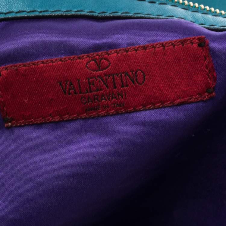 Pre Owned Valentino Blue Leather Ruffle Idylle Hobo