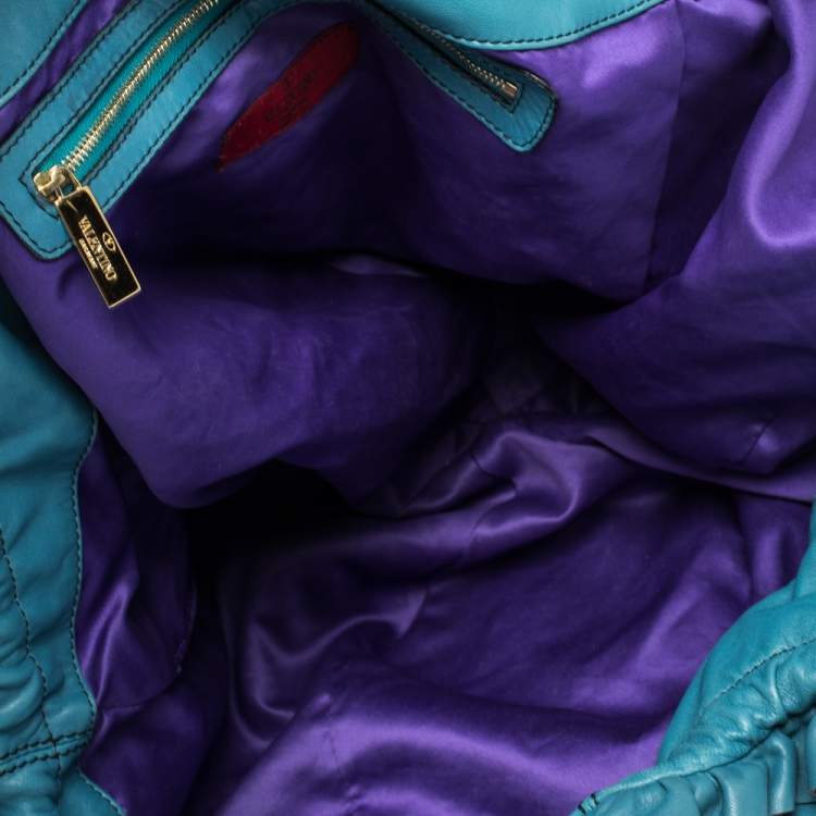 Pre Owned Valentino Blue Leather Ruffle Idylle Hobo