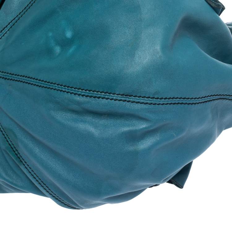 Pre Owned Valentino Blue Leather Ruffle Idylle Hobo