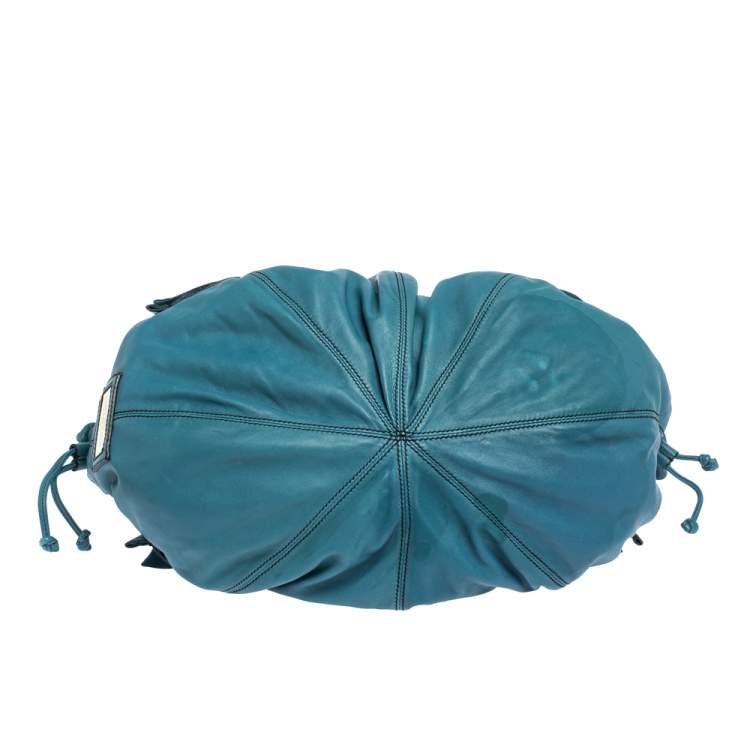 Pre Owned Valentino Blue Leather Ruffle Idylle Hobo