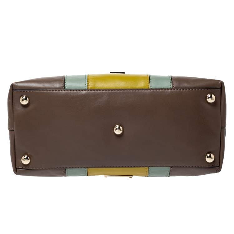 Pre Owned Valentino Tri Color Stripe Leather Front Pocket Satchel