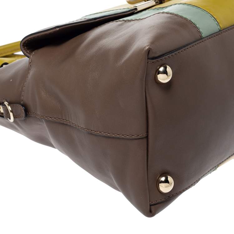 Pre Owned Valentino Tri Color Stripe Leather Front Pocket Satchel