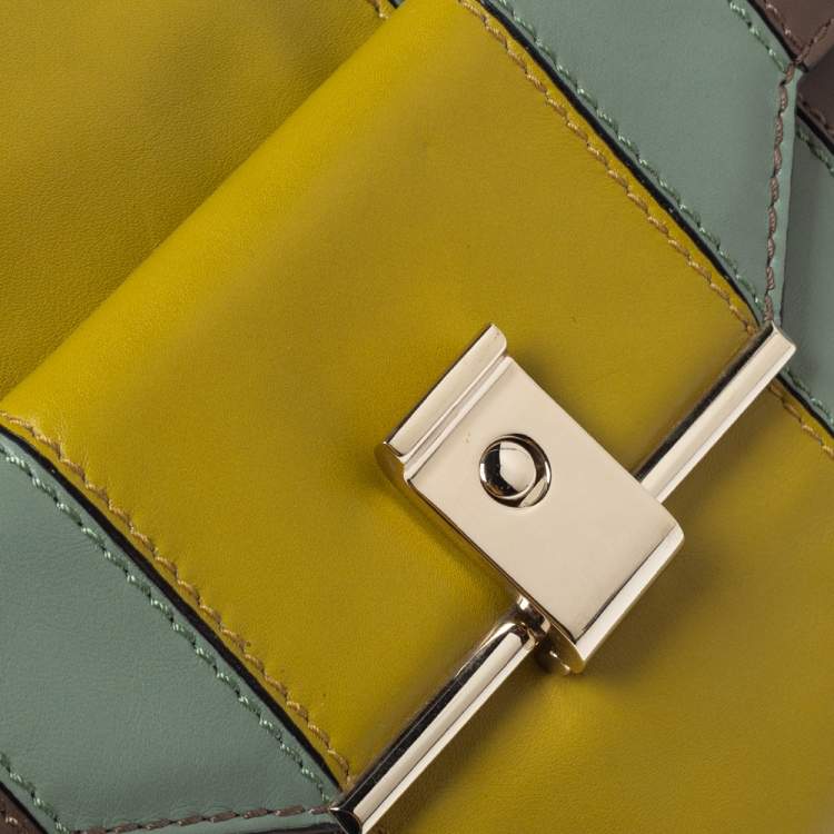 Pre Owned Valentino Tri Color Stripe Leather Front Pocket Satchel