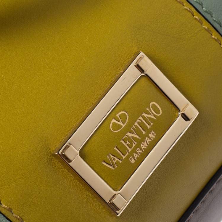 Pre Owned Valentino Tri Color Stripe Leather Front Pocket Satchel