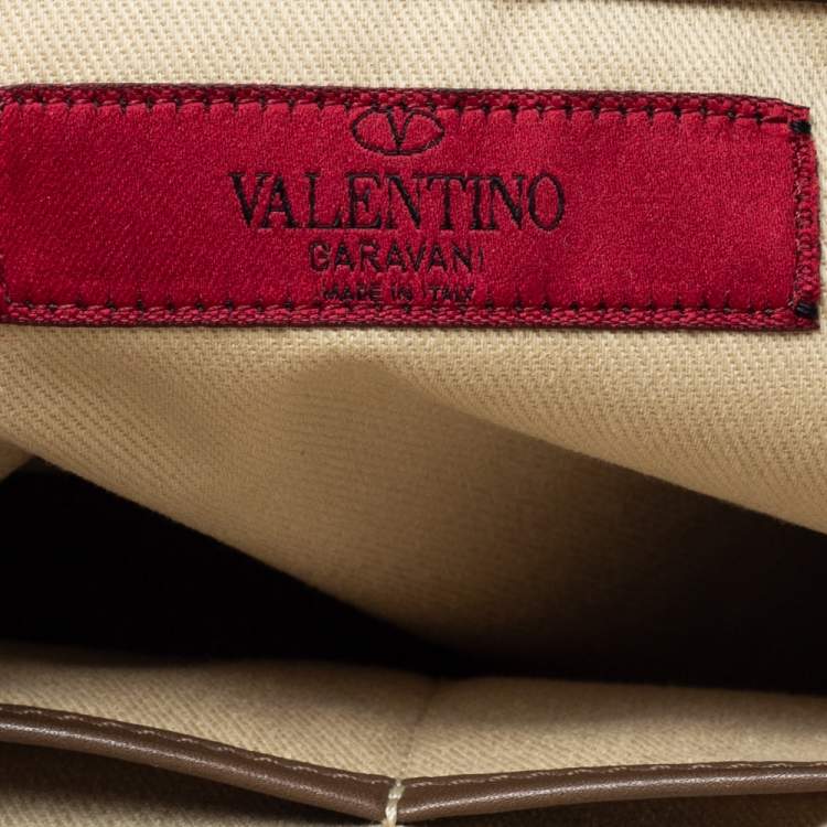 Pre Owned Valentino Tri Color Stripe Leather Front Pocket Satchel