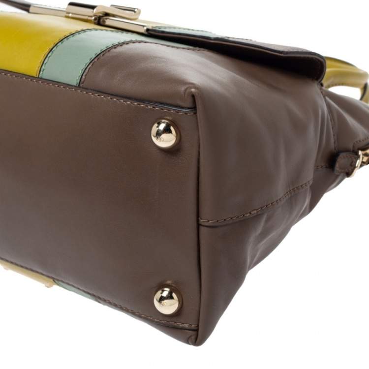 Pre Owned Valentino Tri Color Stripe Leather Front Pocket Satchel