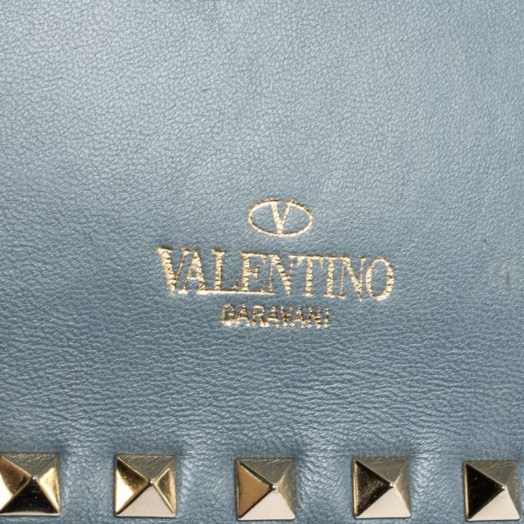Pre Owned Valentino Blue Dust Leather Rockstud Wristlet Clutch 
